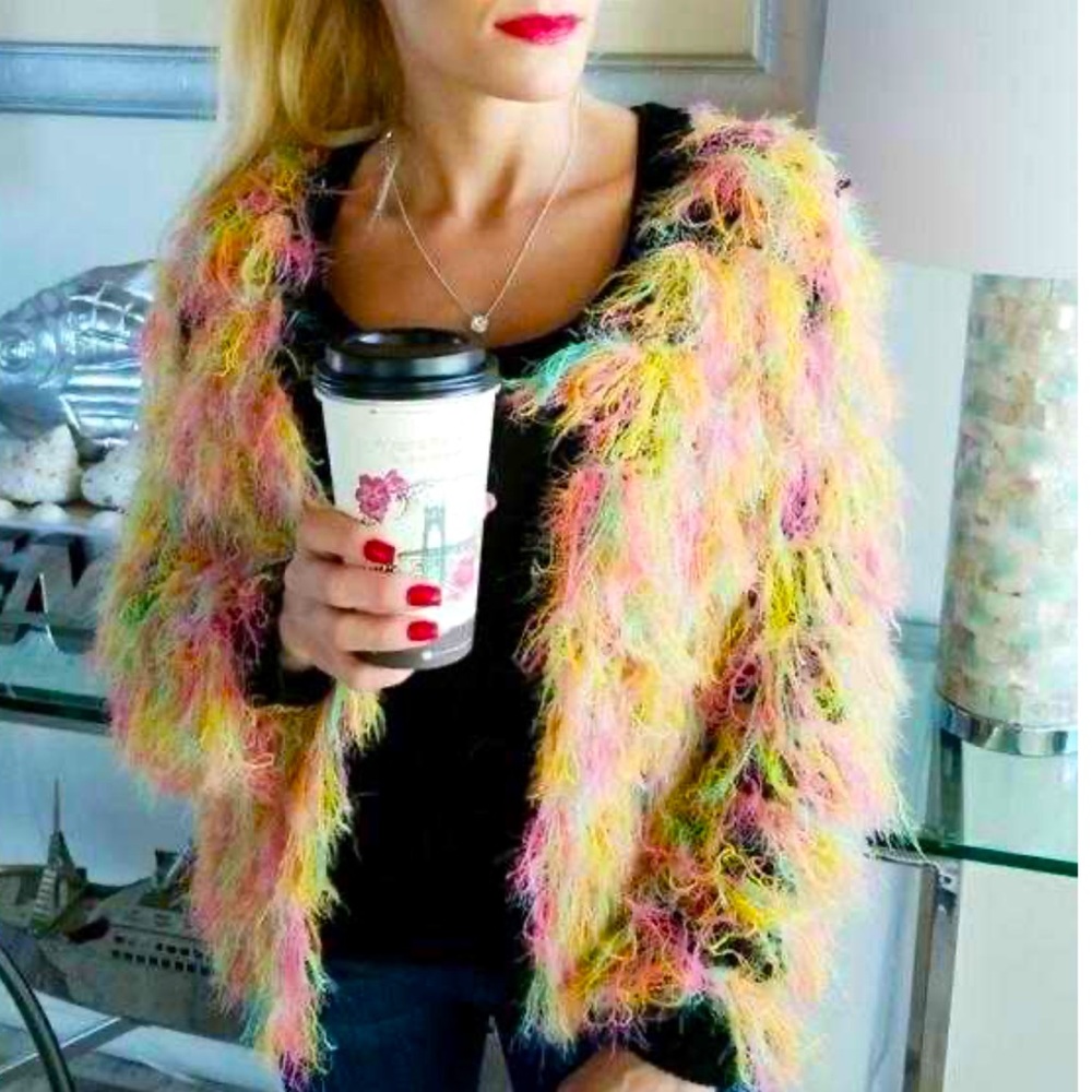 Mermaid Shag Cardigan jacket coat Sz M retro